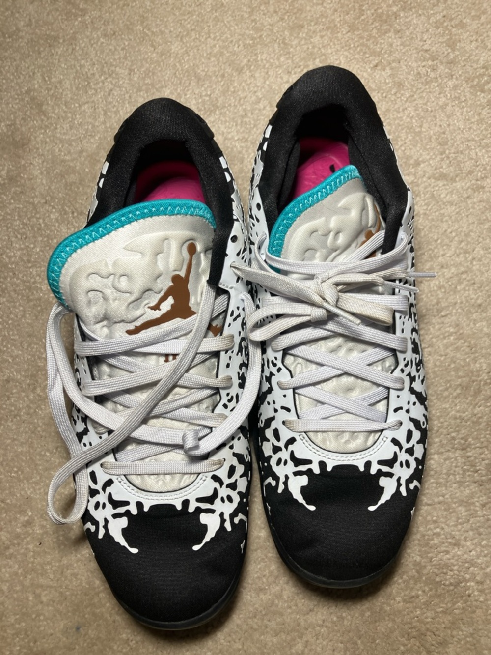 Jordan Women's Black White Sneakers with Teal and Pink Accents